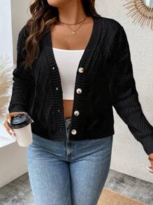 Calvaya Plus Button Through Drop Shoulder Cardigan - Black - View 6
