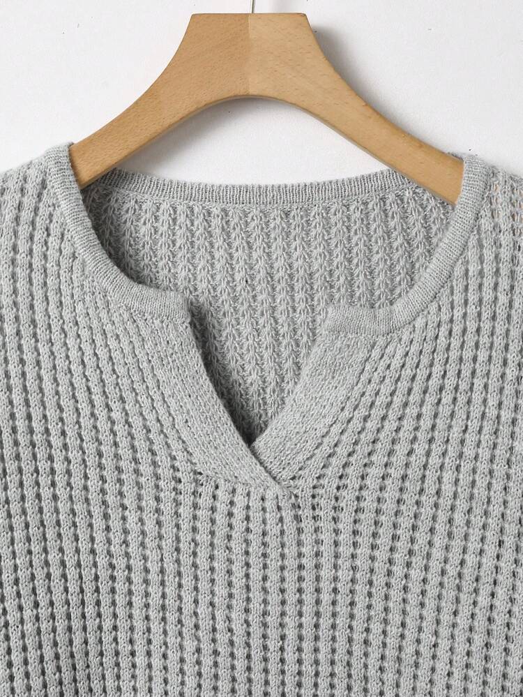 Plus Notched Neck Drop Shoulder Sweater Knit Pullover Fall Winter Sweater