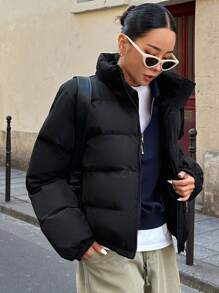 DAZY 拉链厚口袋羽绒大衣，冬季女装，女士夹棉大衣夹克 - 黑色 - 查看 7