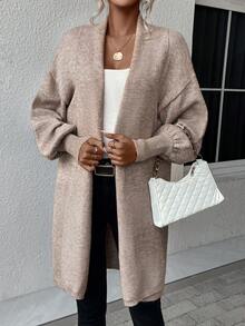 SHEIN Essnce 落肩休闲设计开衫 - 摩卡棕 - 查看 3