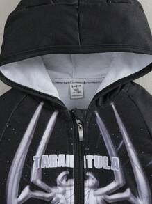 女嬰字母圖案拉鍊 3D 耳朵設計連帽運動衫 - 黑色 - 查看 4