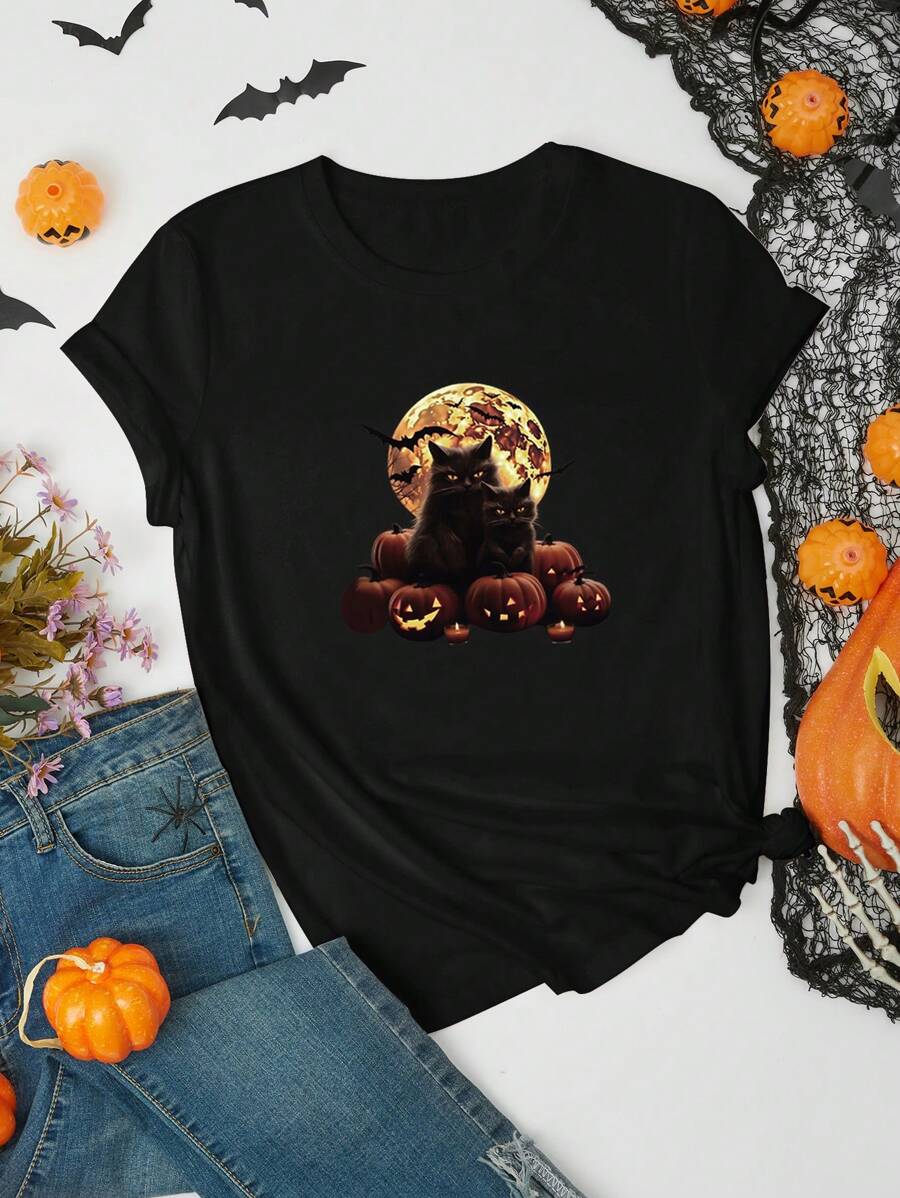 SHEIN Unity Halloween Print Tee - Black - View 1