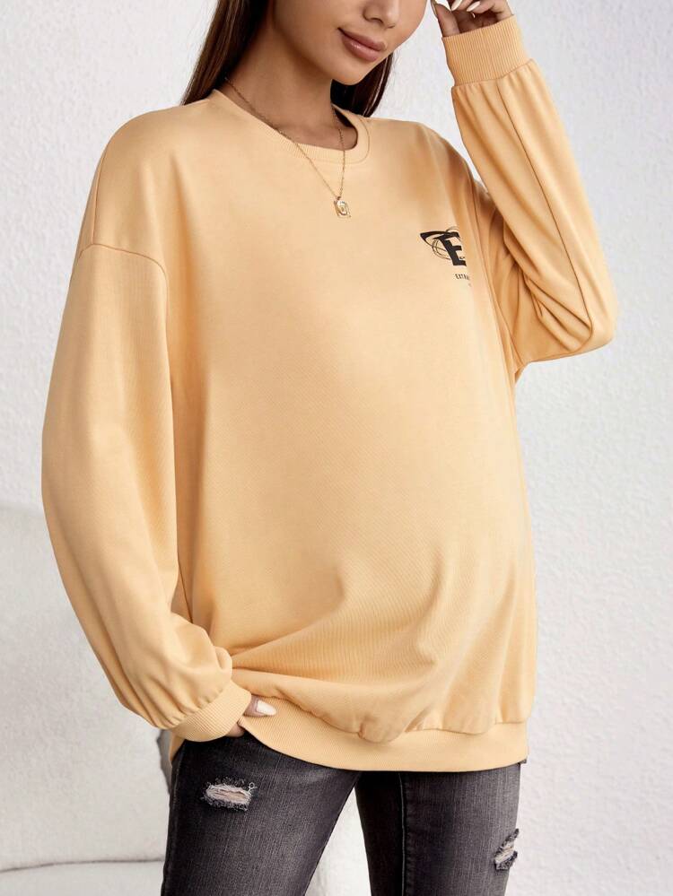 Maternity Letter Graphic Drop Shoulder Sweatshirt, For Winter