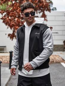 Manfinity Homme גברים פלוס מחולק לצבעים רוכסן ז'קטים - שחור - ראה 7