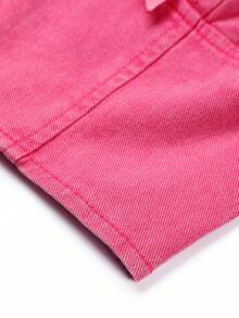 SHEIN MOD Nơ mặt trước Hai Dây Tops Denim - Hồng - Xem 4