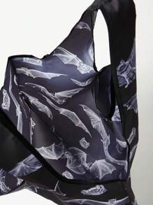 ROMWE Goth 大碼購物袋滿版蝙蝠圖案適用於購物 - 黑與白 - 查看 8