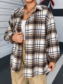 Flirla Plus Áo khoác trễ vai in họa tiết kẻ sọc - màu nâu - Xem 3