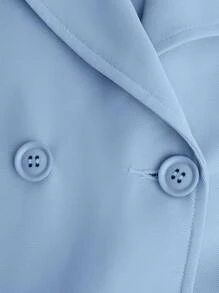 SHEIN Teen Girl Double Breasted Blazer & Pleated Skirt - Baby Blue - View 4