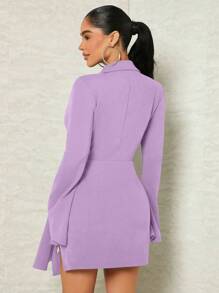 SHEIN SXY Lapel Collar Ruched Split Hem Dress - Lilac Purple - View 2
