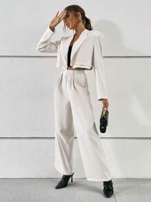SHEIN Essnce 西裝領西裝外套&闊腿褲 - 黑與白 - 查看 4