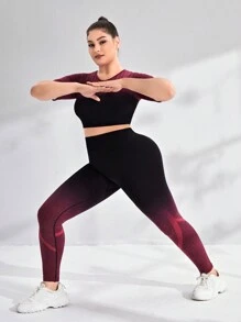 SHEIN Yoga Trendy 大碼漸變印花收腹運動套裝 - 彩色 - 查看 6