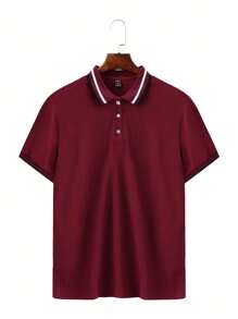 Manfinity Mode Men Contrast Trim Polo Shirt - Burgundy - View 5