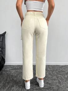EURMUSE High Waist Straight Leg Cropped Jeans - White - View 2
