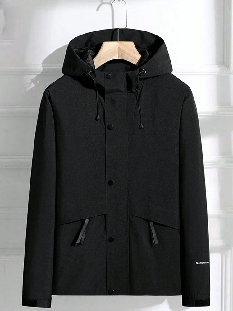 Boyfriend Style Men Letter Graphic Drawstring Hooded Sports Jacket Workout Tops