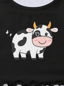 Tween Girl Cow Print Lettuce Trim Cami Top & Shorts PJ Set