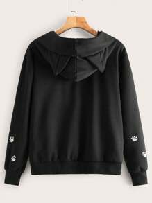 Muchica 貓咪和標語圖案袋鼠口袋連帽衫