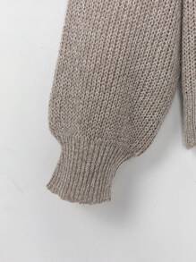 SHEIN LUNE Plus Drop Shoulder Half Button Drawstring Hooded Sweater Knit Pullover Fall Winter Autumn Sweater - Apricot - View 3