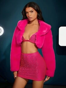 SHEIN BAE Áo khoác mờ phía trước mở chắc chắn - Màu Hồng Tươi - Xem 2