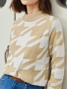 BizChic Houndstooth Pattern Raglan Sleeve Sweater - Multicolor - View 7
