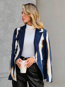 SHEIN Clasi Colorblock Double Breasted Blazer - Multicolor - View 3