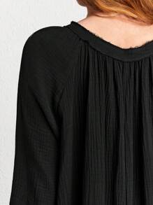 Đường viền cổ có rãnh Tay Raglan Hem cao thấp Đầm giản dị - màu đen - Xem 5