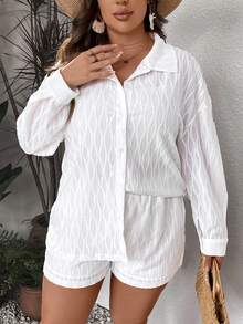 SHEIN VCAY Plus Drop Shoulder Shirt & Shorts - White - View 5