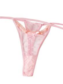 5pack Heart Pattern Mesh Bow Underwire Garter Lingerie Set - Pink - View 3