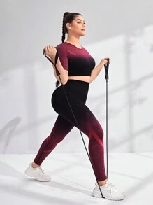 SHEIN Yoga Trendy 大碼漸變印花收腹運動套裝 - 彩色 - 查看 3