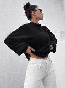 RueChic Mock Neck Drop Shoulder Tee - Black - View 5