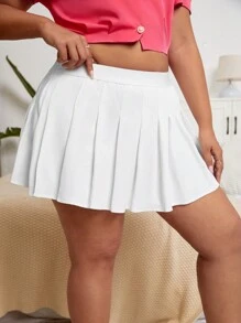 SHEIN Qutie 大碼素色百褶半身裙 - 白色 - 查看 3