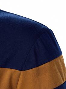 Manfinity Homme Men Color Block Quarter Zip Collar Work Casual Polo Shirt For Husband, For Fall, Long Sleeve Top - Multicolor - View 4