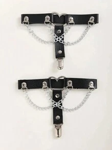 ROMWE Grunge Punk 2pcs Heart & Chain Decor Garter Belt - Black - View 3