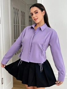 SHEIN EZwear Talla grande Camisa con cordón delantero de hombros caídos - Morado - Ver 1