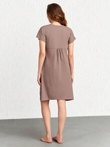 Ocili Leisure Solid Asymmetrical Hem Lounge Dress - Brown - View 2