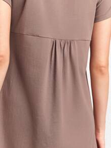 Ocili Leisure Solid Asymmetrical Hem Lounge Dress - Brown - View 4