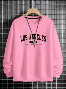 Manfinity Homme Men Letter Graphic Thermal Lined Sweatshirt - Pink - View 7