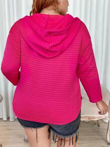 SHEIN CURVE+ Plus Size Half Zip Drop Shoulder Drawstring Sweatshirt Pullover Fall Sweatshirt - Hot Pink - View 2