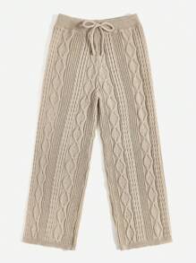 Flirla Plus Tie Waist Cable Knit Pants, For Winter