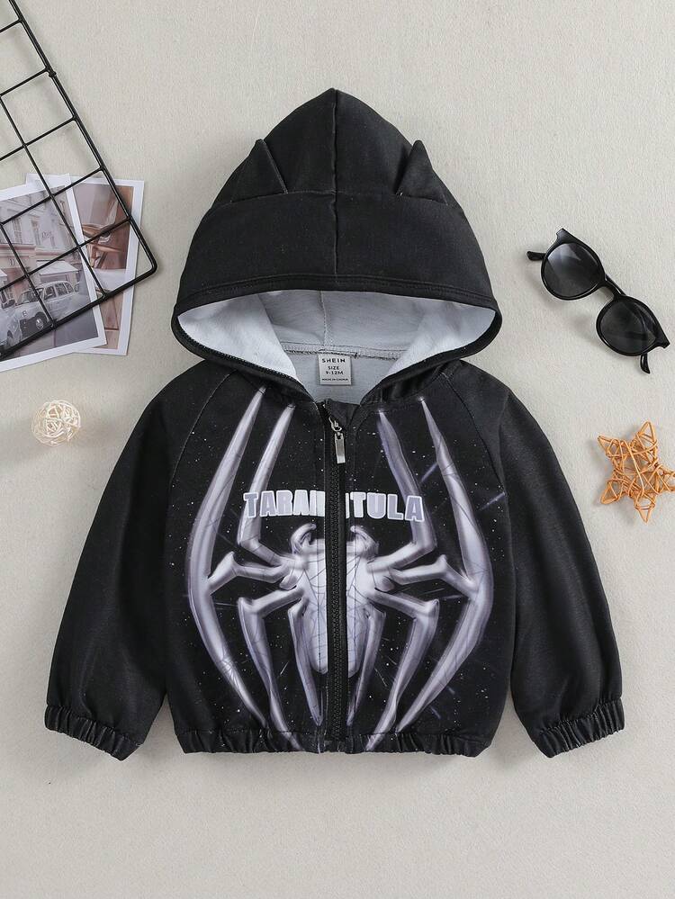 Baby Girl Letter Graphic Zip Up 3D Ear Design Hooded Sweatshirt