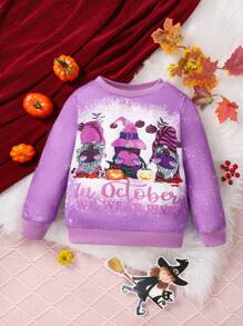 SHEIN Young Girl Letter & Cartoon Graphic Sweatshirt - Purple - View 1