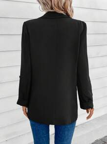 SHEIN LUNE 西裝領捲邊袖西裝外套 - 黑色 - 查看 2