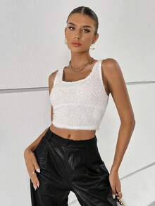 SHEIN Essnce 純色短款背心 - 白色 - 查看 5