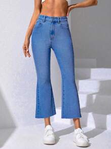 Chất rắn Raw Hem Quần ống loe - Rửa nhẹ - Xem 3