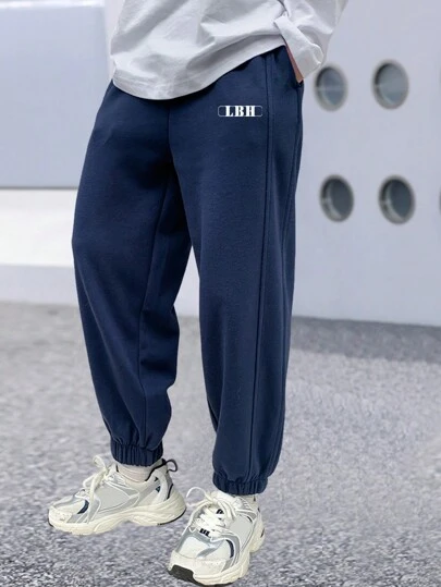 Tween Boy Letter Graphic Drawstring Waist Sweatpants