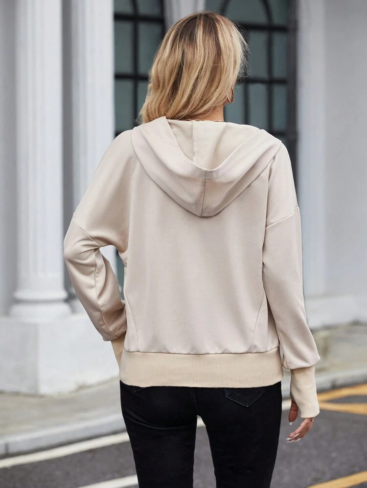 Half Button Drop Shoulder Hoodie