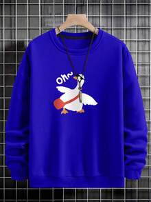 Manfinity Homme Men Cartoon Duck & Letter Graphic Sweatshirt - Navy Blue - View 4
