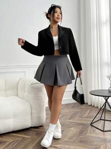 SHEIN EZwear Plus Lapel Neck Crop Blazer Graduation,Back To School,Teacher Outfits For Women In Fall/Winter