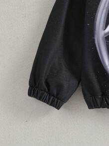 女嬰字母圖案拉鍊 3D 耳朵設計連帽運動衫 - 黑色 - 查看 3