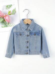 Baby Boy Bear Patched Detail Denim Jacket - Medium Wash - View 2