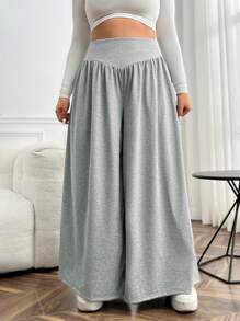 SHEIN EZwear Plus High Waist Wide Leg Pants - Grey - View 3